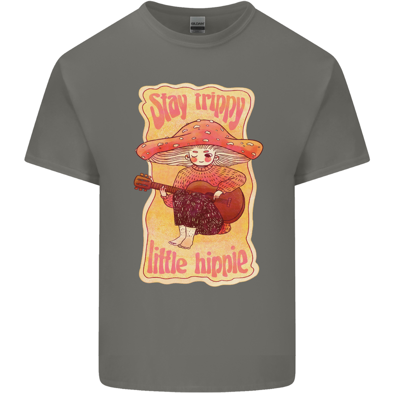 Stay Trippy Little Hippy Magic Mushroom LSD Mens Cotton T-Shirt Tee Top Charcoal
