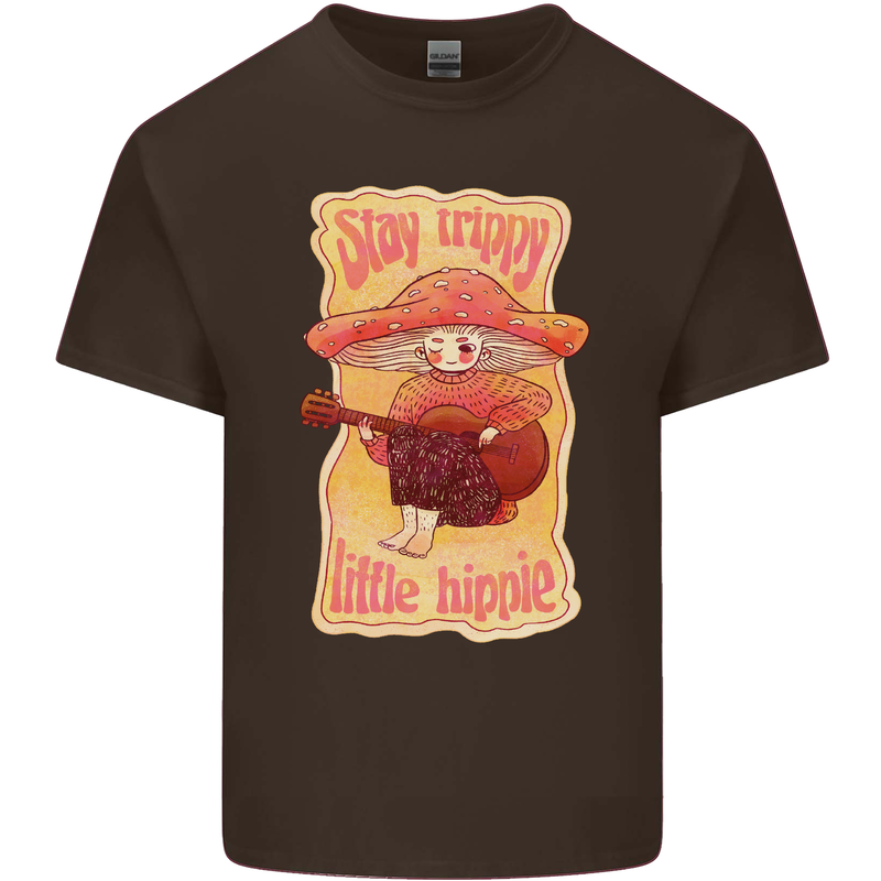 Stay Trippy Little Hippy Magic Mushroom LSD Mens Cotton T-Shirt Tee Top Dark Chocolate