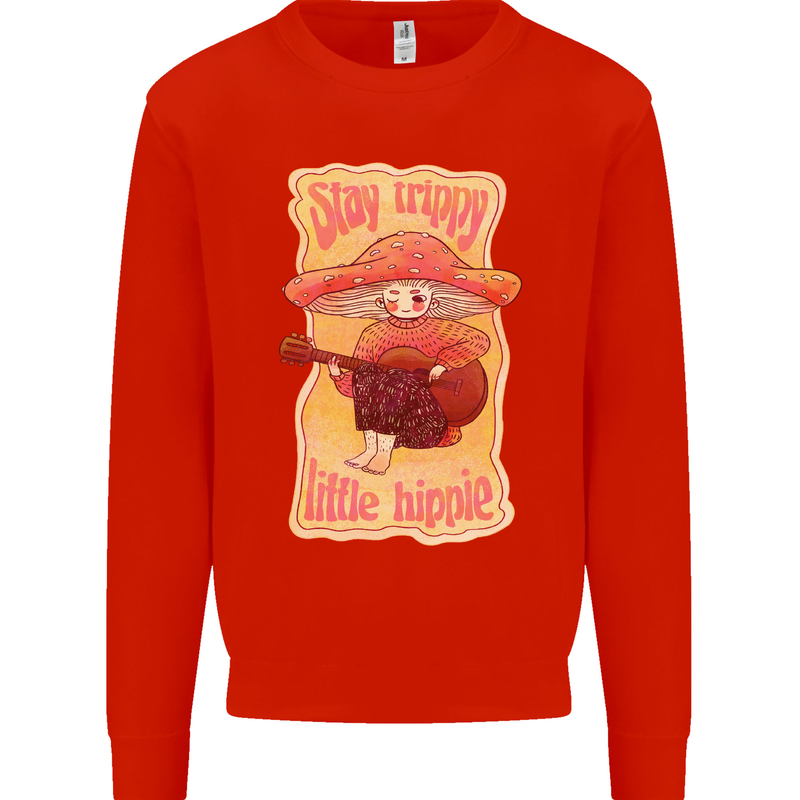 Stay Trippy Little Hippy Magic Mushroom LSD Mens Sweatshirt Jumper Bright Red