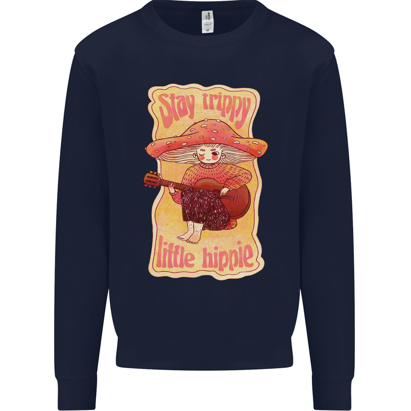Stay Trippy Little Hippy Magic Mushroom LSD Mens Sweatshirt Jumper Navy Blue