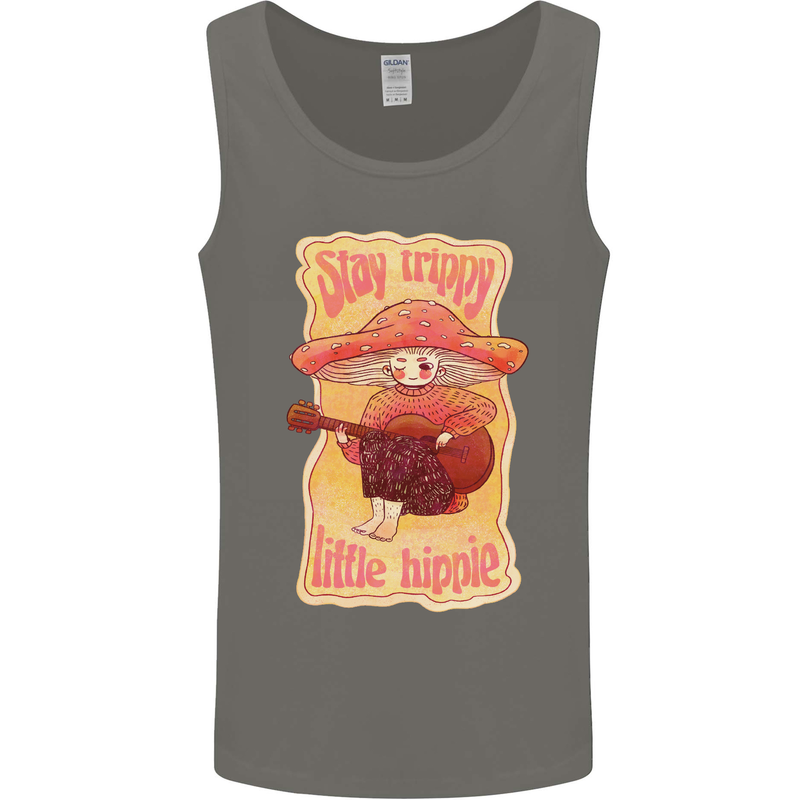 Stay Trippy Little Hippy Magic Mushroom LSD Mens Vest Tank Top Charcoal