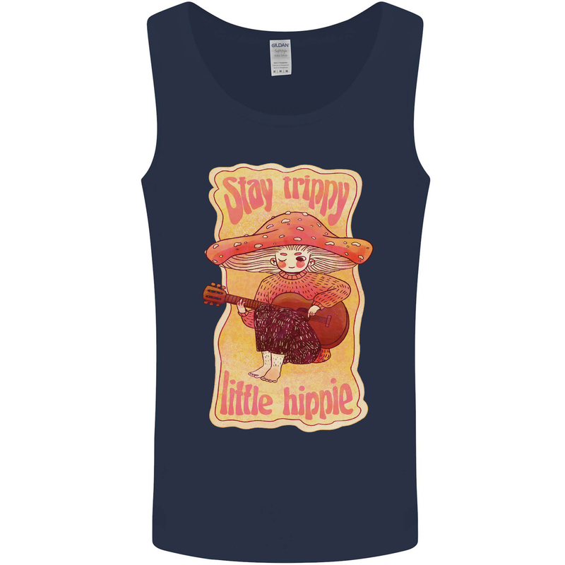 Stay Trippy Little Hippy Magic Mushroom LSD Mens Vest Tank Top Navy Blue