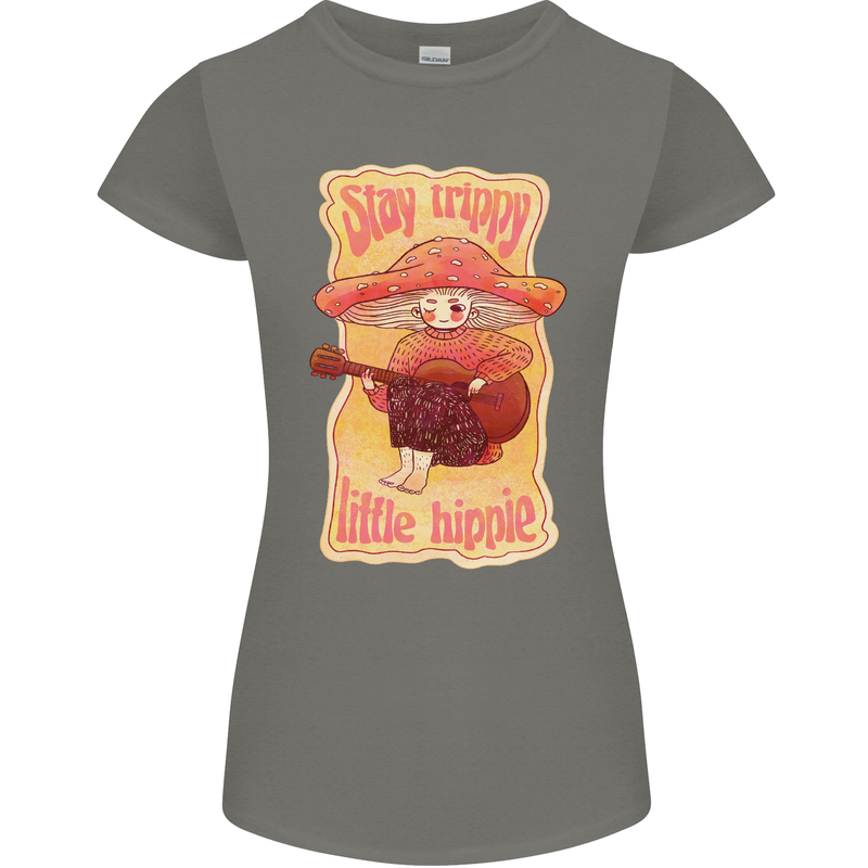 Stay Trippy Little Hippy Magic Mushroom LSD Womens Petite Cut T-Shirt Charcoal