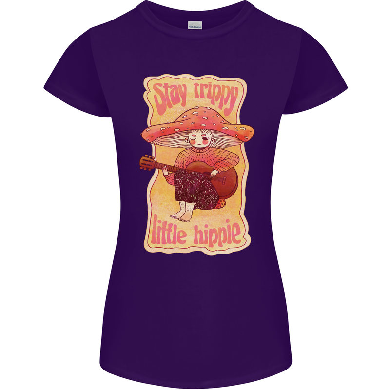Stay Trippy Little Hippy Magic Mushroom LSD Womens Petite Cut T-Shirt Purple
