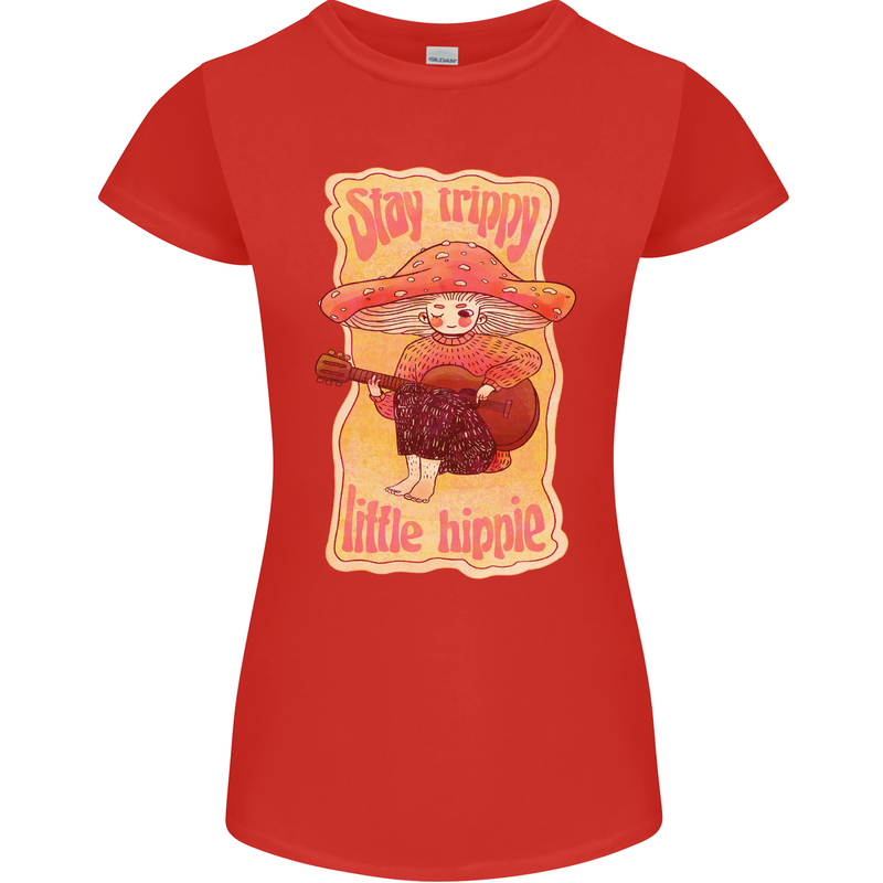 Stay Trippy Little Hippy Magic Mushroom LSD Womens Petite Cut T-Shirt Red