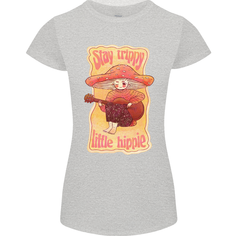 Stay Trippy Little Hippy Magic Mushroom LSD Womens Petite Cut T-Shirt Sports Grey