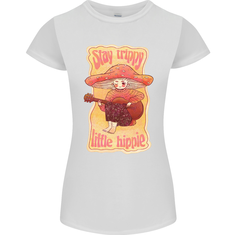 Stay Trippy Little Hippy Magic Mushroom LSD Womens Petite Cut T-Shirt White