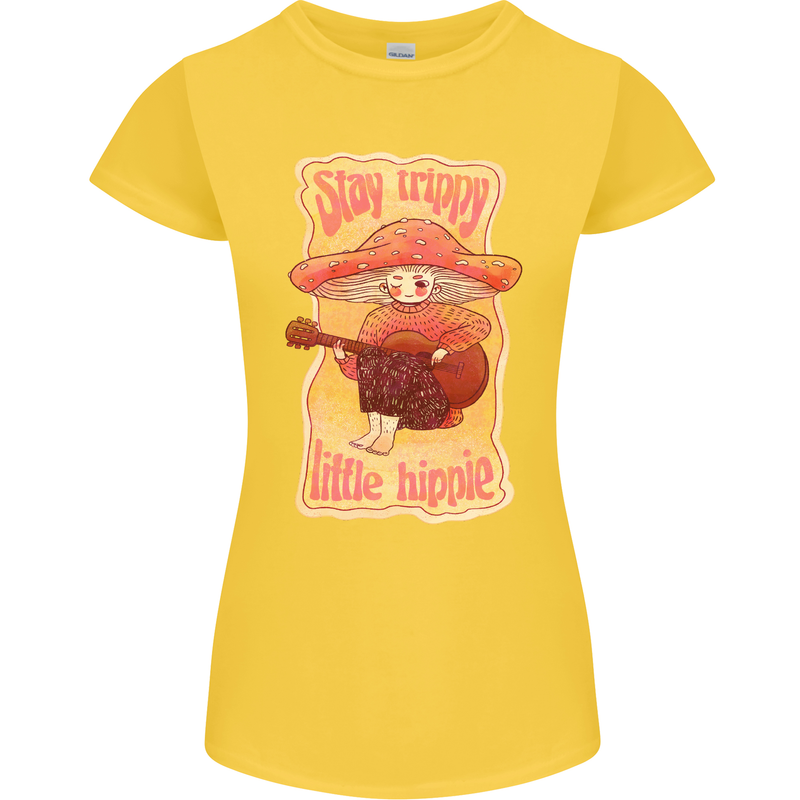 Stay Trippy Little Hippy Magic Mushroom LSD Womens Petite Cut T-Shirt Yellow