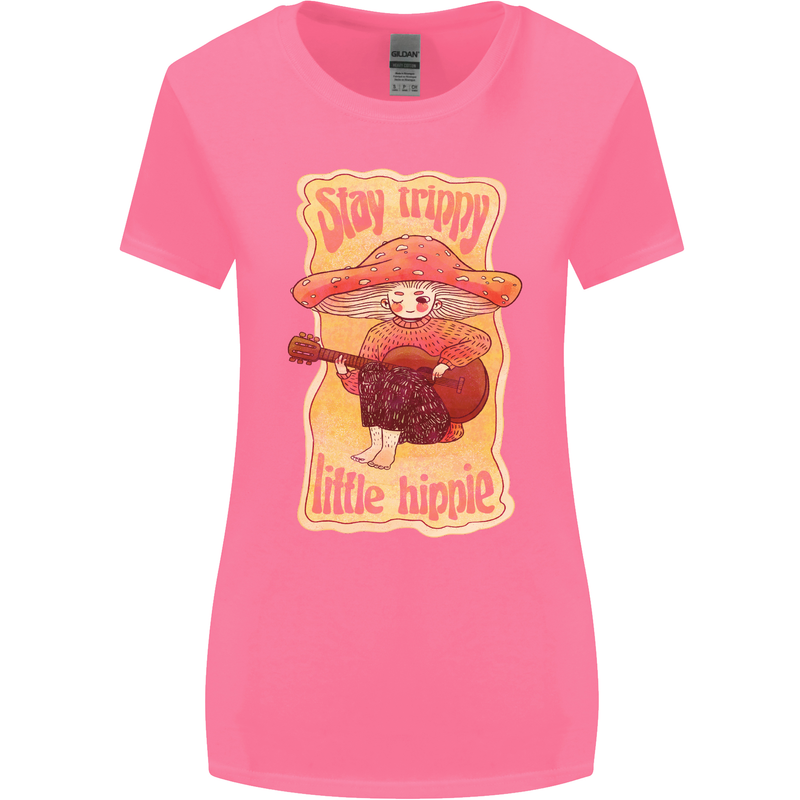 Stay Trippy Little Hippy Magic Mushroom LSD Womens Wider Cut T-Shirt Azalea