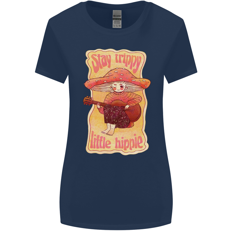 Stay Trippy Little Hippy Magic Mushroom LSD Womens Wider Cut T-Shirt Navy Blue