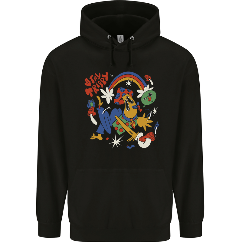 Stay Trippy Magic Mushrooms LSD Childrens Kids Hoodie Black