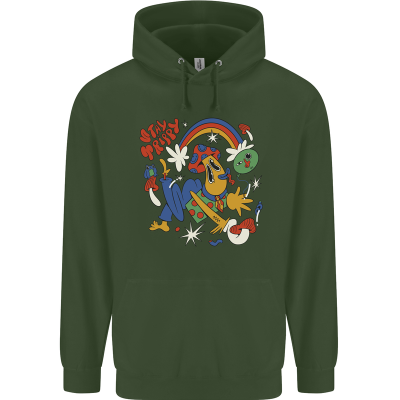 Stay Trippy Magic Mushrooms LSD Childrens Kids Hoodie Forest Green