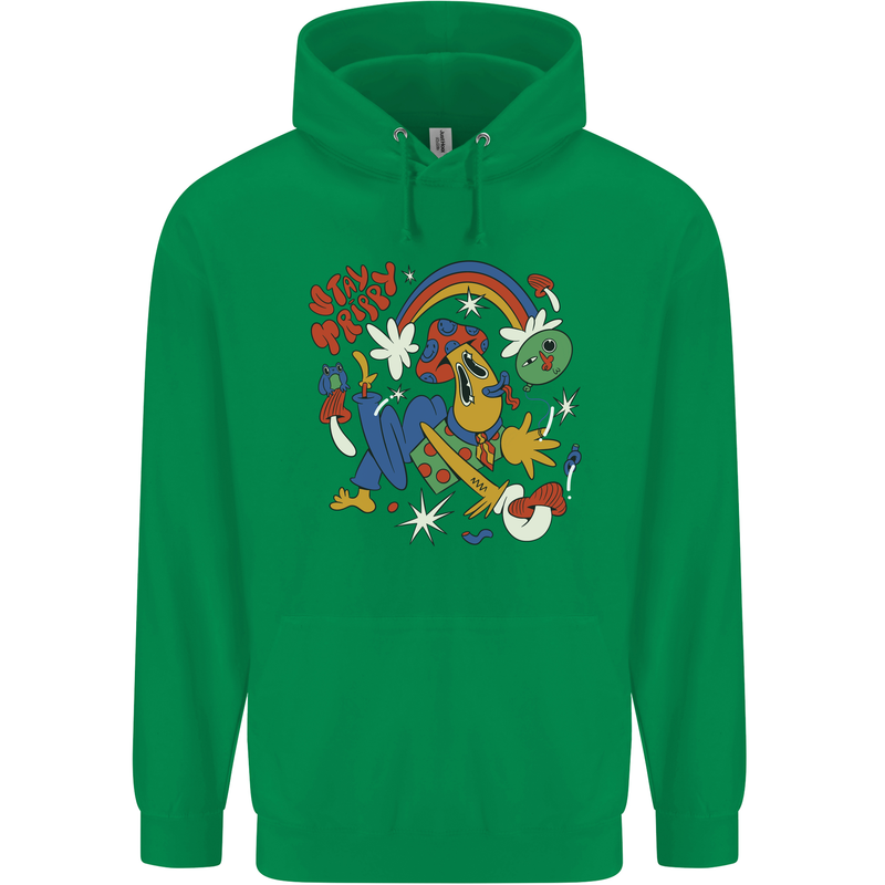 Stay Trippy Magic Mushrooms LSD Childrens Kids Hoodie Irish Green