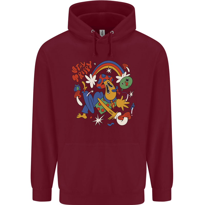 Stay Trippy Magic Mushrooms LSD Childrens Kids Hoodie Maroon
