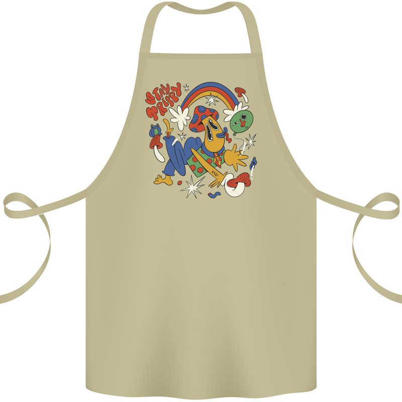 Stay Trippy Magic Mushrooms LSD Cotton Apron 100% Organic Khaki