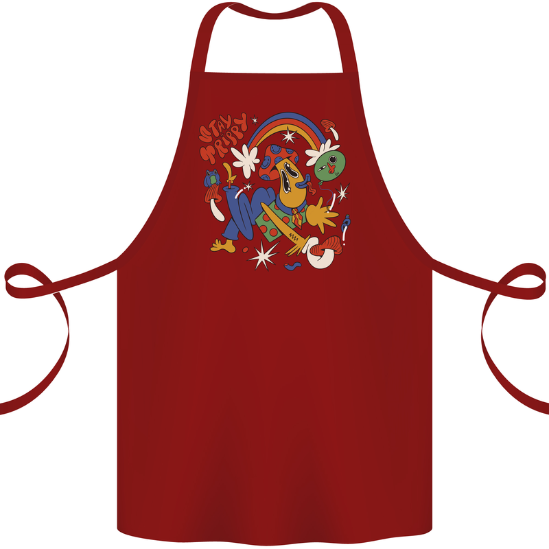 Stay Trippy Magic Mushrooms LSD Cotton Apron 100% Organic Maroon