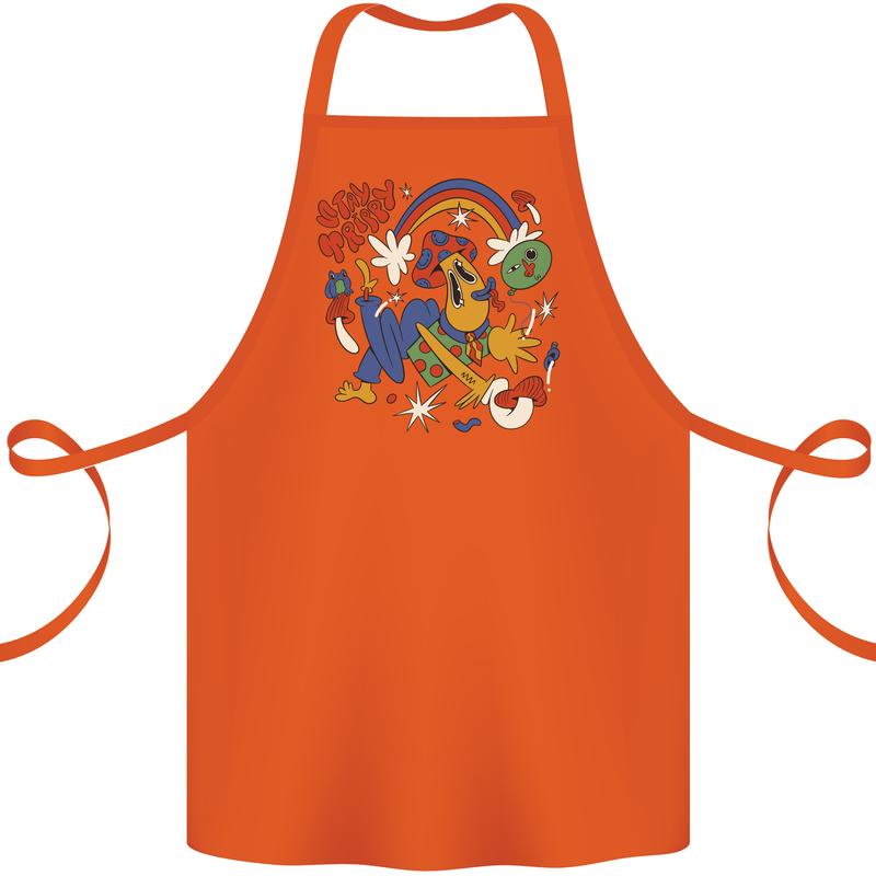 Stay Trippy Magic Mushrooms LSD Cotton Apron 100% Organic Orange
