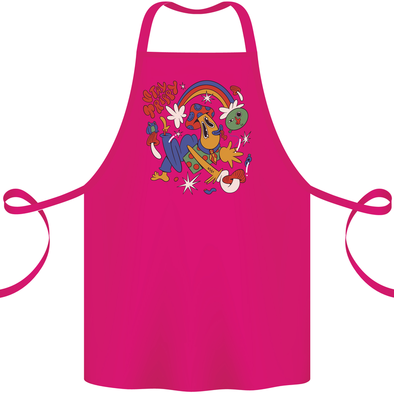 Stay Trippy Magic Mushrooms LSD Cotton Apron 100% Organic Pink