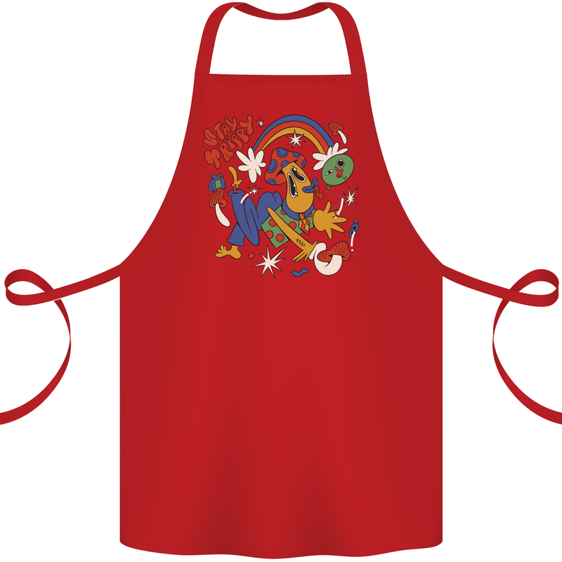 Stay Trippy Magic Mushrooms LSD Cotton Apron 100% Organic Red