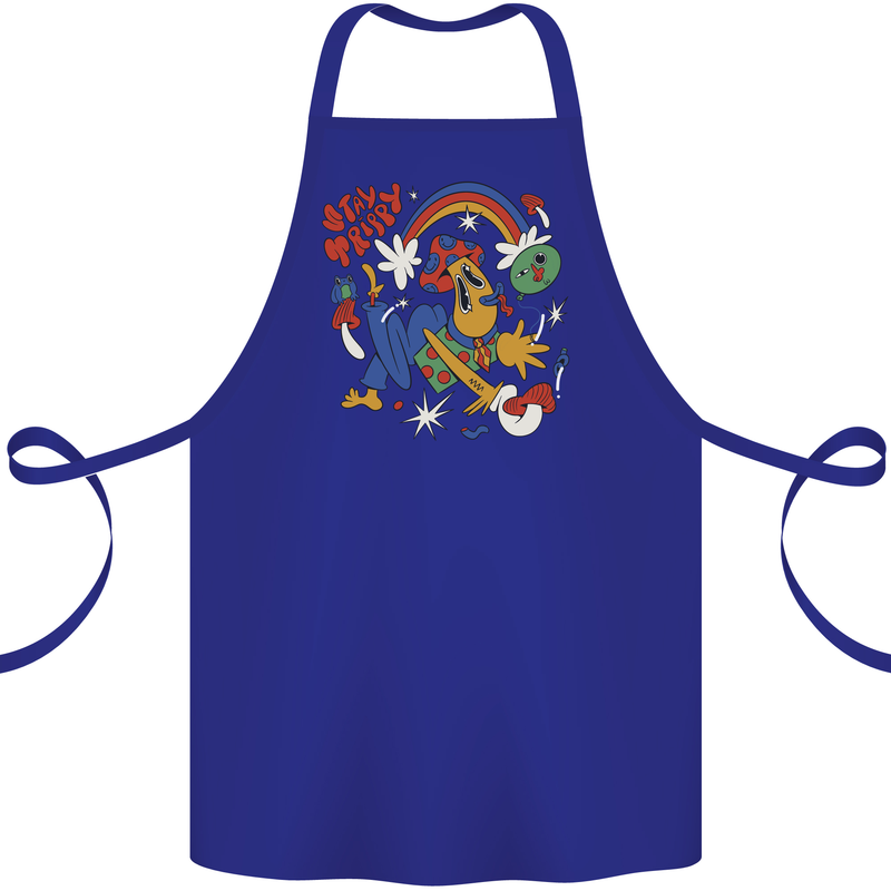 Stay Trippy Magic Mushrooms LSD Cotton Apron 100% Organic Royal Blue