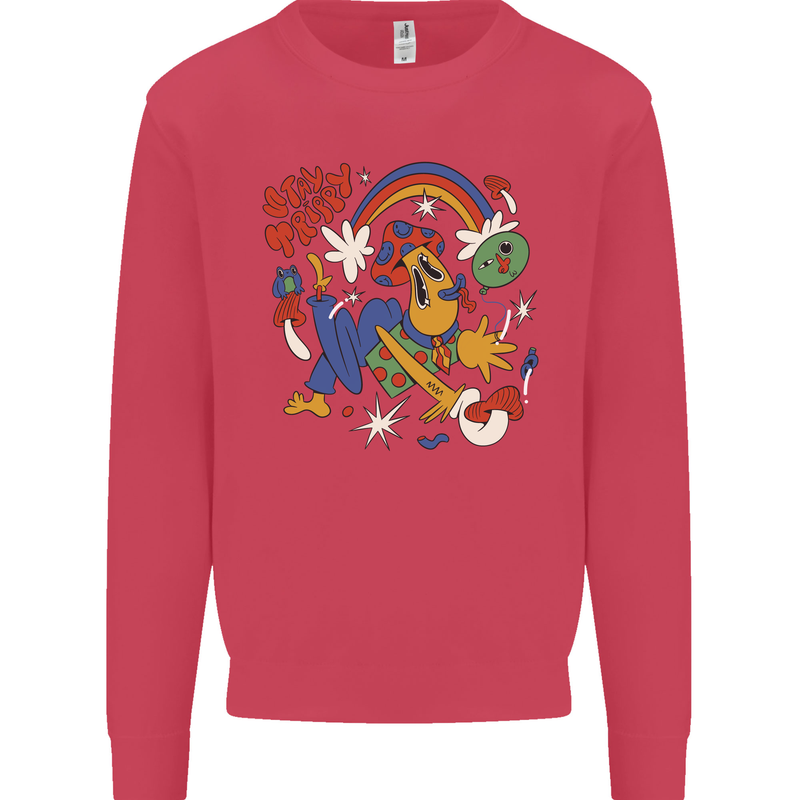 Stay Trippy Magic Mushrooms LSD Kids Sweatshirt Jumper Heliconia