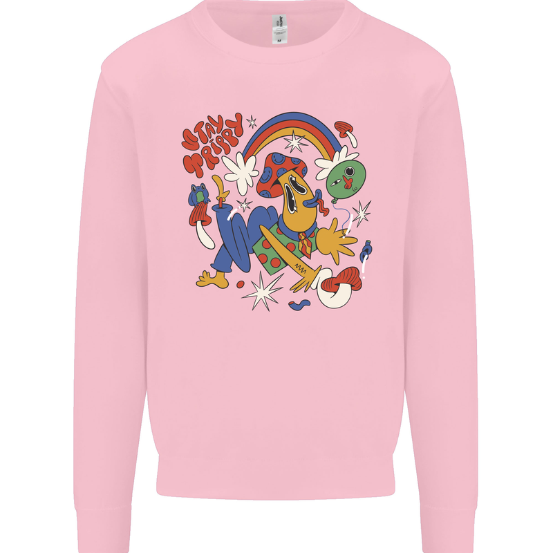 Stay Trippy Magic Mushrooms LSD Kids Sweatshirt Jumper Light Pink