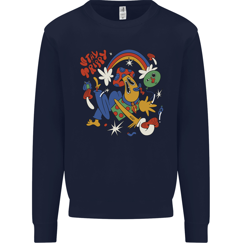 Stay Trippy Magic Mushrooms LSD Kids Sweatshirt Jumper Navy Blue
