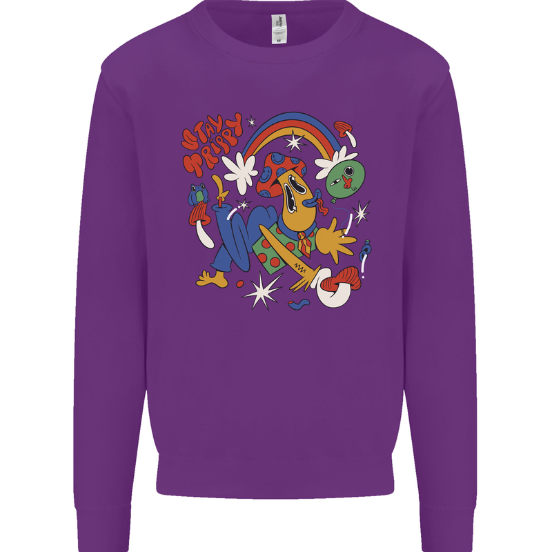 Stay Trippy Magic Mushrooms LSD Kids Sweatshirt Jumper Purple