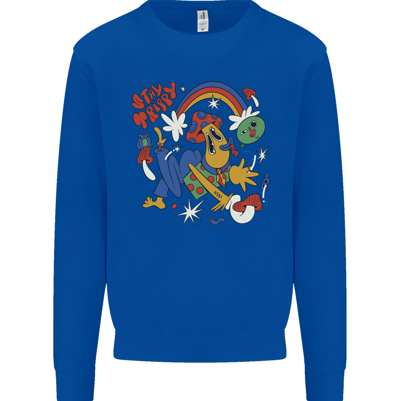 Stay Trippy Magic Mushrooms LSD Kids Sweatshirt Jumper Royal Blue