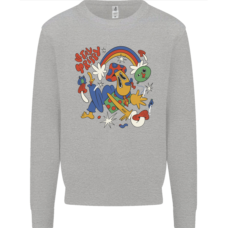 Stay Trippy Magic Mushrooms LSD Kids Sweatshirt Jumper Sports Grey