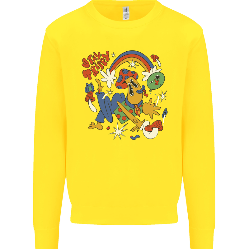 Stay Trippy Magic Mushrooms LSD Kids Sweatshirt Jumper Yellow