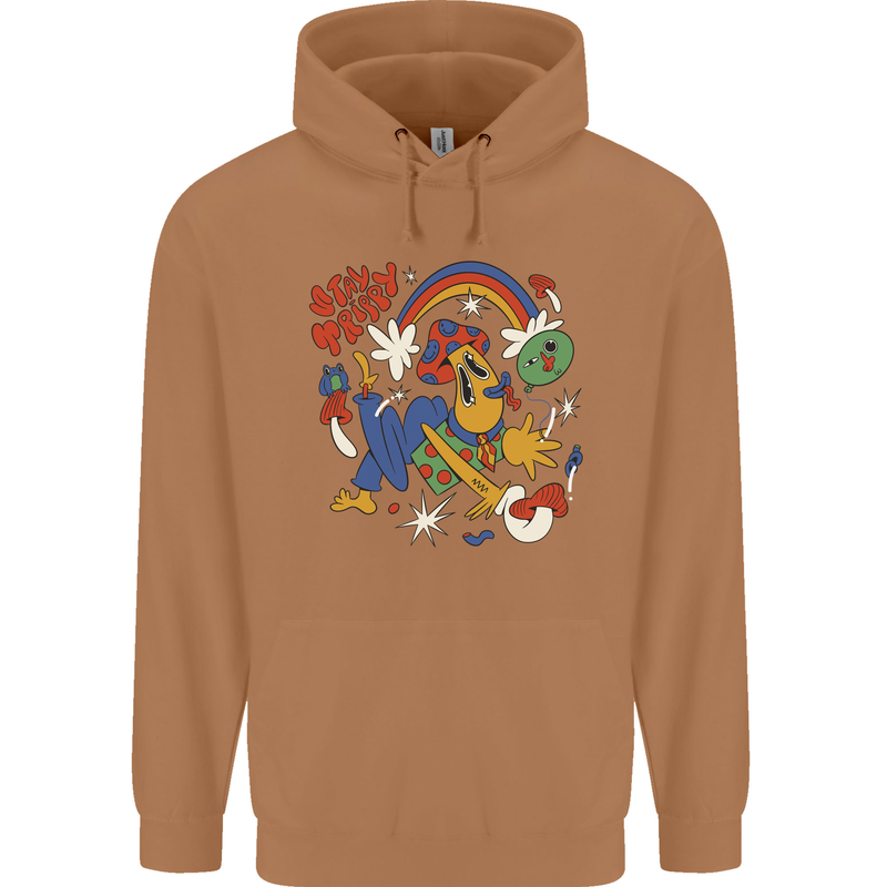 Stay Trippy Magic Mushrooms LSD Mens 80% Cotton Hoodie Caramel Latte