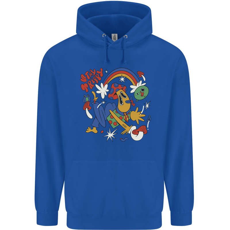 Stay Trippy Magic Mushrooms LSD Mens 80% Cotton Hoodie Royal Blue