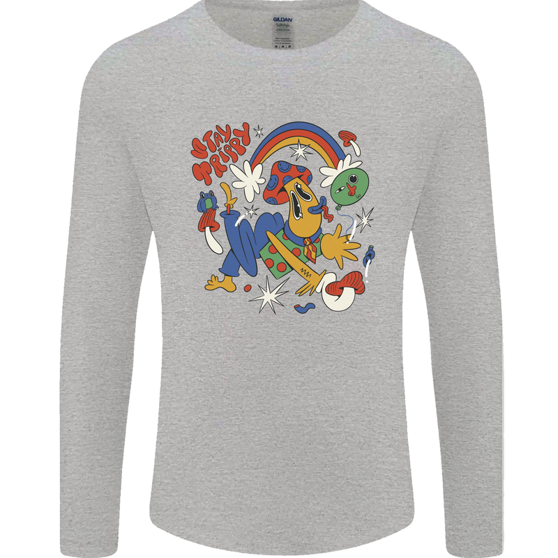 Stay Trippy Magic Mushrooms LSD Mens Long Sleeve T-Shirt Sports Grey