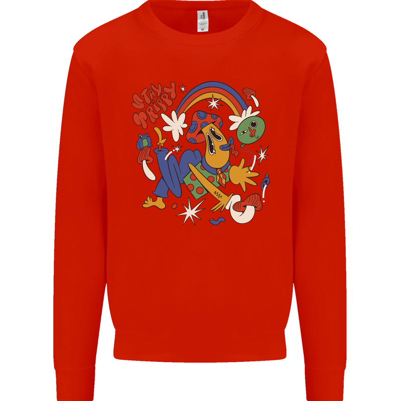 Stay Trippy Magic Mushrooms LSD Mens Sweatshirt Jumper Bright Red