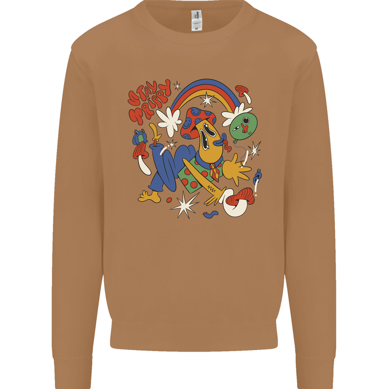 Stay Trippy Magic Mushrooms LSD Mens Sweatshirt Jumper Caramel Latte