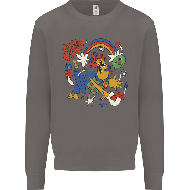 Stay Trippy Magic Mushrooms LSD Mens Sweatshirt Jumper Charcoal