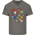 Stay Trippy Magic Mushrooms LSD Mens V-Neck Cotton T-Shirt Charcoal