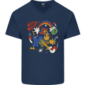 Stay Trippy Magic Mushrooms LSD Mens V-Neck Cotton T-Shirt Navy Blue