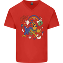 Stay Trippy Magic Mushrooms LSD Mens V-Neck Cotton T-Shirt Red