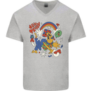 Stay Trippy Magic Mushrooms LSD Mens V-Neck Cotton T-Shirt Sports Grey
