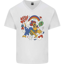 Stay Trippy Magic Mushrooms LSD Mens V-Neck Cotton T-Shirt White