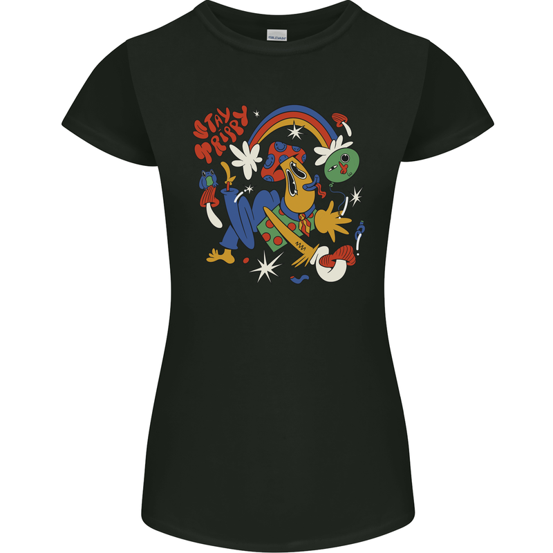 Stay Trippy Magic Mushrooms LSD Womens Petite Cut T-Shirt Black