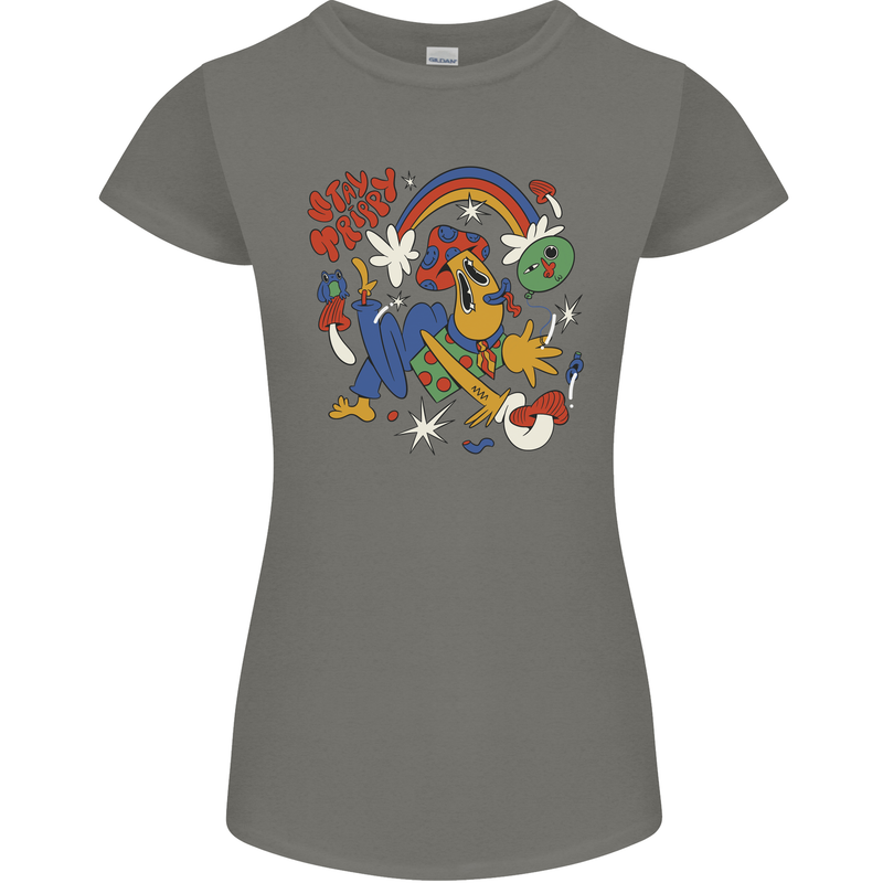 Stay Trippy Magic Mushrooms LSD Womens Petite Cut T-Shirt Charcoal