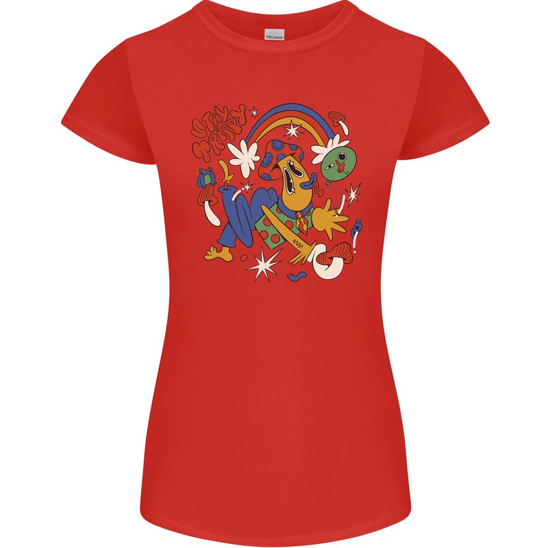 Stay Trippy Magic Mushrooms LSD Womens Petite Cut T-Shirt Red