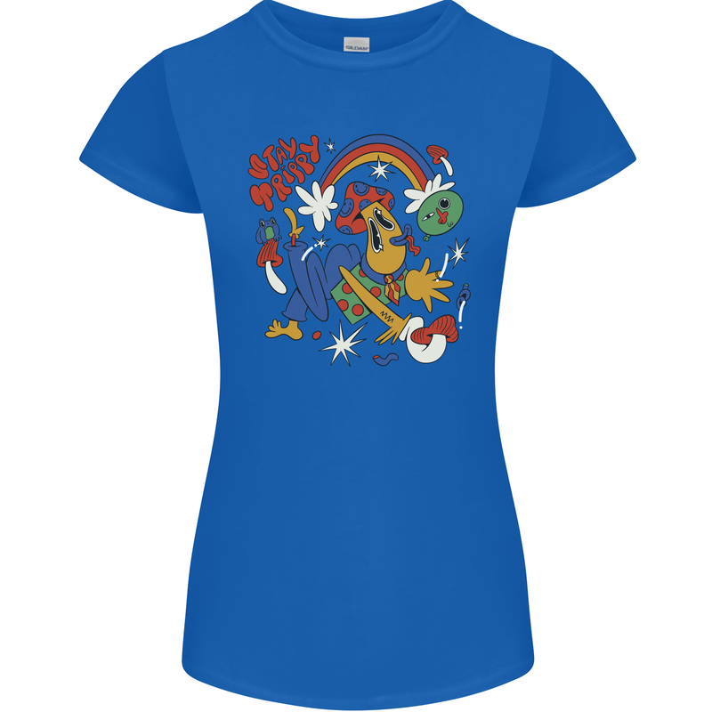 Stay Trippy Magic Mushrooms LSD Womens Petite Cut T-Shirt Royal Blue