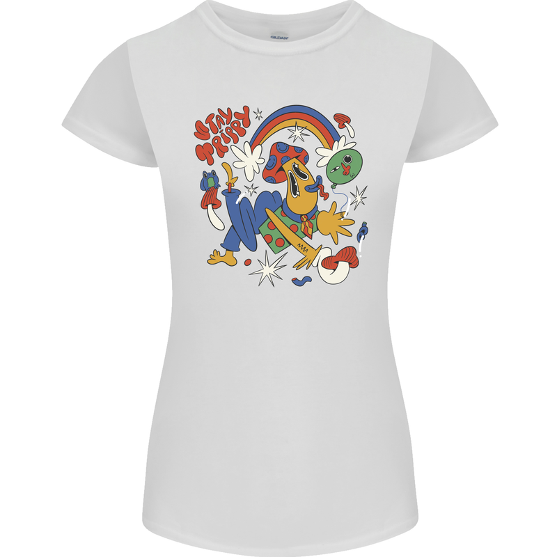 Stay Trippy Magic Mushrooms LSD Womens Petite Cut T-Shirt White