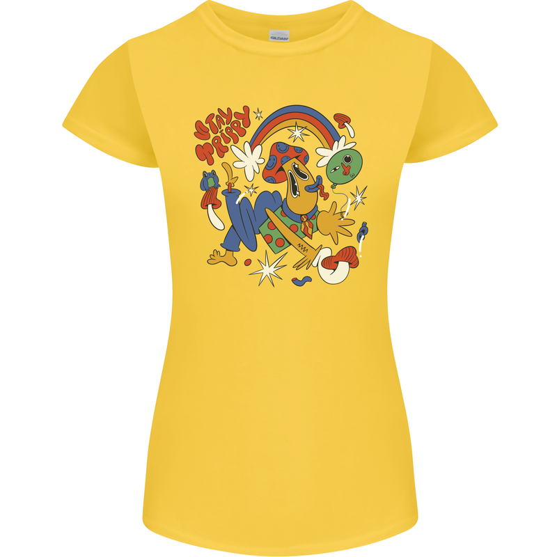 Stay Trippy Magic Mushrooms LSD Womens Petite Cut T-Shirt Yellow