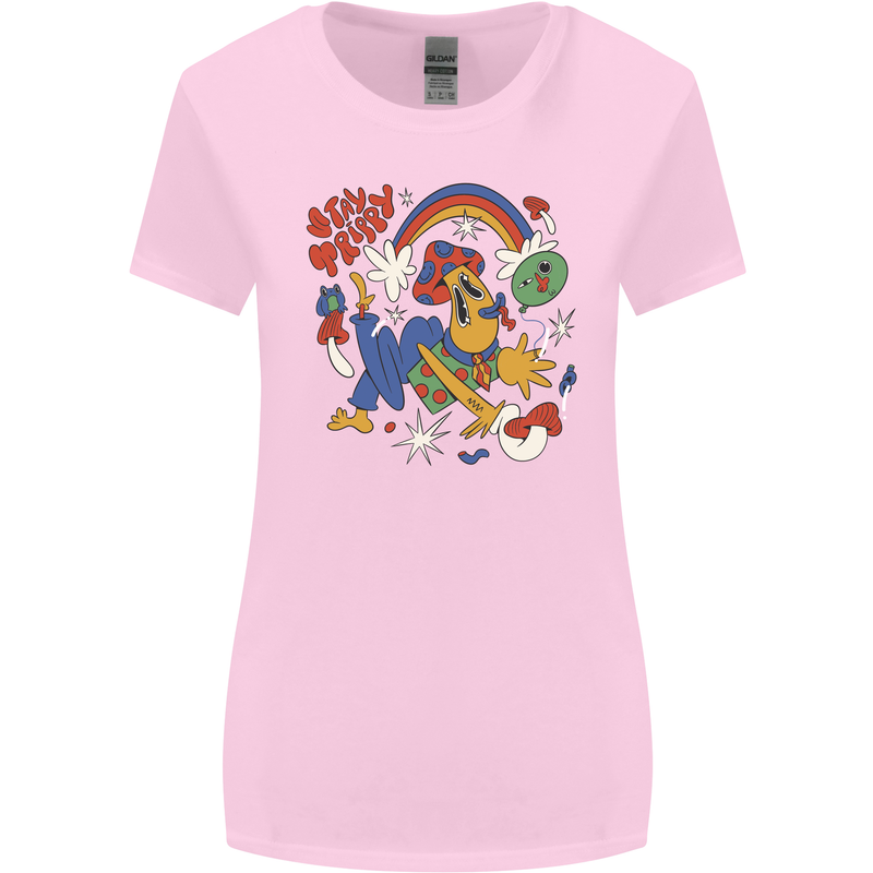 Stay Trippy Magic Mushrooms LSD Womens Wider Cut T-Shirt Light Pink