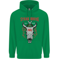 Steak House BBQ Cow Skull Grill Beef Food Mens 80% Cotton Hoodie Irish Green